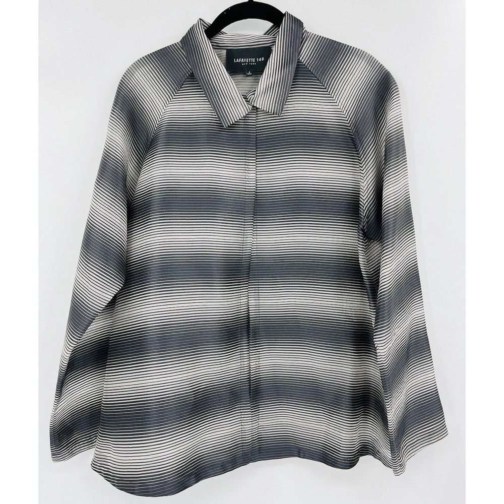 Lafayette 148 New York Zineb Silk Organza Striped Topper Jacket Size Small